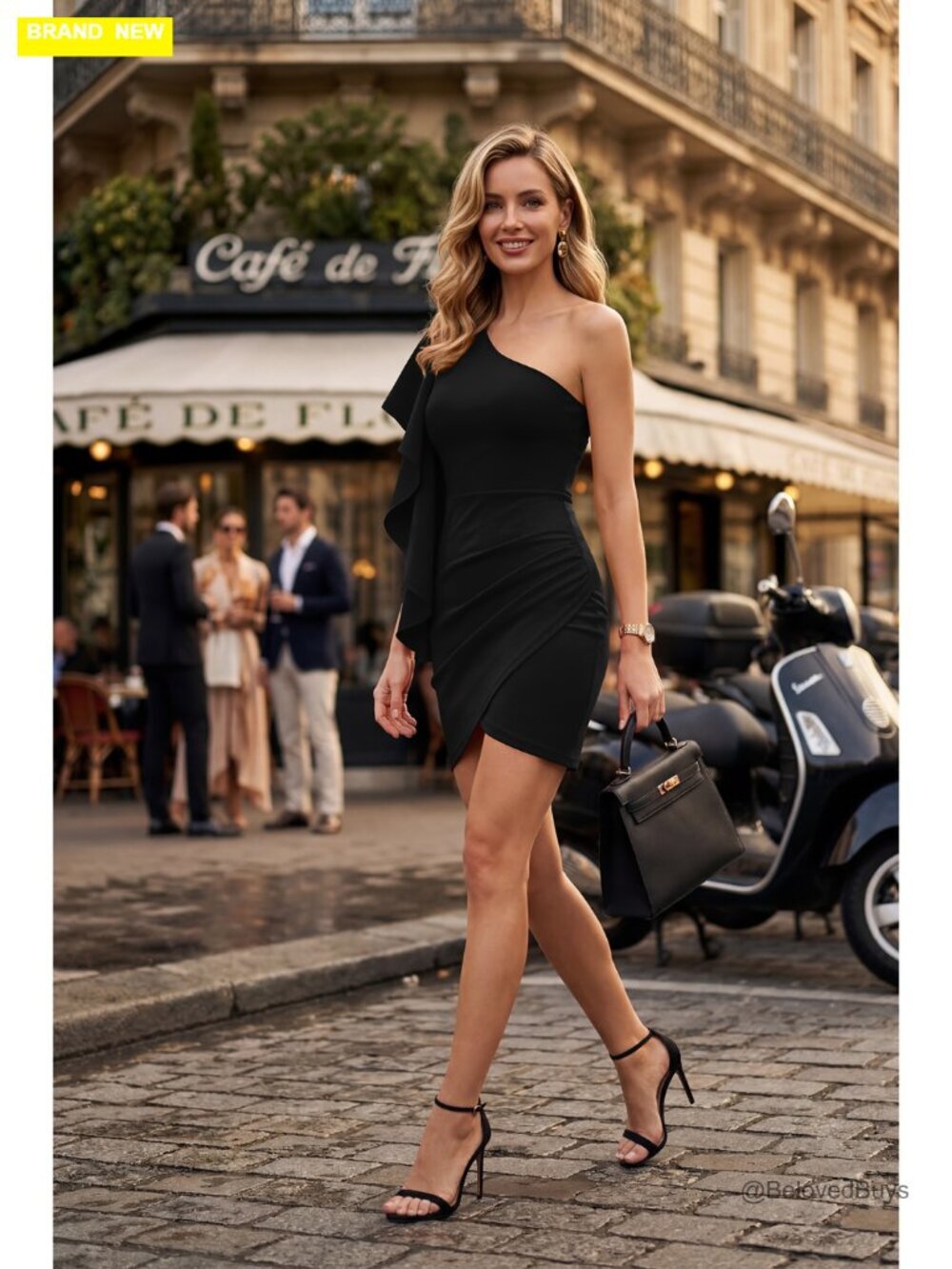 Sexy One Shoulder Ruffle Bodycon Ruched Mini Dress - Picture 7 of 7